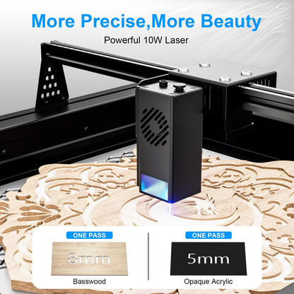 Oulastool YW 10W Laser Engraver, 60W Higher Accuracy Laser Engraving Machine, Compresed Spot 0.05x0.11mm Laser Cutter for Wood and Metal, Dark Acrylic, Glass, Leather, Cutting Area 14.9"x14.9 - WoodArtSupply