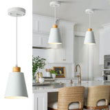 FISGONI White Pendant Light Kitchen Island Wood Pendant Lighting Mini Modern Hanging Light Small Pendant Light Fixture for Dining Room,Bar,Bedroom,Adjustable Cord,5.94 inch,1 PCS FISGONI