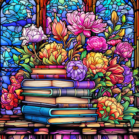 Stalente Diamond Painting Kits for Adults, 5D DIY Diamond Art Kits for Beginners Round Full Drill Diamond Painting for Home Wall Decoration Gift 12×12inch, Stained Glass Book Flower Stalente