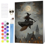 HEIBAGO Halloween Witch Framed Paint by Numbers Kit for Adults, Town Paint by Numbers for Adults Beginner, Adult Paint by Number Kits on Canvas, painting by numbers for gift home wall decor 12*16 inch HEIBAGO
