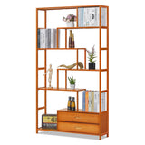 Magshion 6-Tier Bookshelf with 2 Drawers, Ladder Bookshelf with Cabinet Tall Narrow Bookcase, Bamboo Open Book Case Chinese Vintage Display Etagere Freestanding Books Shelves, Brown Magshion