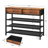 usikey Shoe Rack, 4 Tier Shoe Storage Organizer with 2 Drawers, Metal Shoe Shelf for 12-15 Pairs of Shoes, with 3 Fabric Shelves and Wooden Top, Shoe Stand for Closet Entryway, Rustic Brown usikey