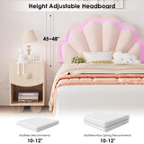 HIFIT Twin Upholstered Smart LED Bed Frame with Storage Drawer and Adjustable Chic Double Petal Headboard, Princess Platform Bed for Girls/Kids, Solid Wood Slats Support, No Box Spring Needed, Pink HIFIT