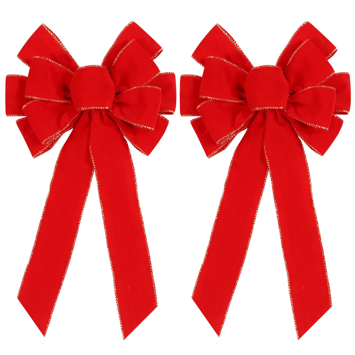 2 Pack Red Christmas Bows Outdoor Decorations,12”x20” Large Christmas Tree Topper Bow, Velvet Wreath Bow with Glitter Gold Edge for Xmas Home Front Door Decor Hongsome