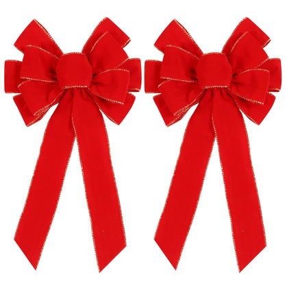 2 Pack Red Christmas Bows Outdoor Decorations,12”x20” Large Christmas Tree Topper Bow, Velvet Wreath Bow with Glitter Gold Edge for Xmas Home Front Door Decor