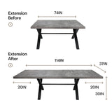 Acanva Expandable Dining Table for 6-8 Seat, Modern Rectangle Design with Extension Leaf for Kitchen Restaurant, Thicker Top and Carbon Steel Pedestal, 74.9''(+40)Wx37''Dx30''H, Dark Grey Acanva