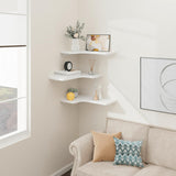 Homode Corner Floating Shelves, Set of 3 Corner Wall Shelves with Wire Hole, L-Shaped Wood Hanging Storage Shelf for Wall Decor, for Bathroom Kitchen Bedroom, White Homode