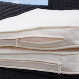 EMKK 5 Piece Outdoor Dining Set All-Weather Wicker Patio Table and Chairs with Cushions, Acacia Glass Tabletop for Backyard Porch Garden Poolside, OneSize, Black+Cream EMKK