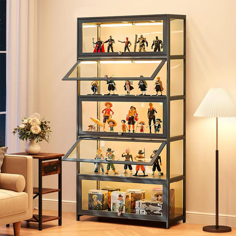 JOIHGA 5 Tier Display Cabinet with Acrylic Glass Doors, 68" Curio Display Cabinet with Adjustable Shelves, Large Capacity Storage Cabinet Collectibles Toy Organizers Rack & Display Shelf for Playroom JOIHGA