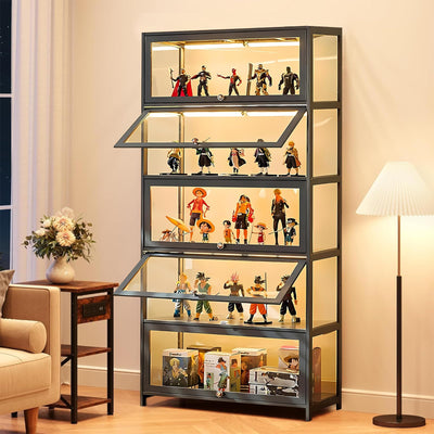 JOIHGA 5 Tier Display Cabinet with Acrylic Glass Doors, 68" Curio Display Cabinet with Adjustable Shelves, Large Capacity Storage Cabinet Collectibles Toy Organizers Rack & Display Shelf for Playroom