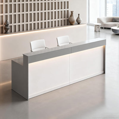 Huariifowm Modern Reception Counter, Office Reception Stand with Drawers Front Desk Reception Room Table with Keyboard Holder for Office (Grey/Regular Type, 86.61" L*23.62" W*39.37" H)