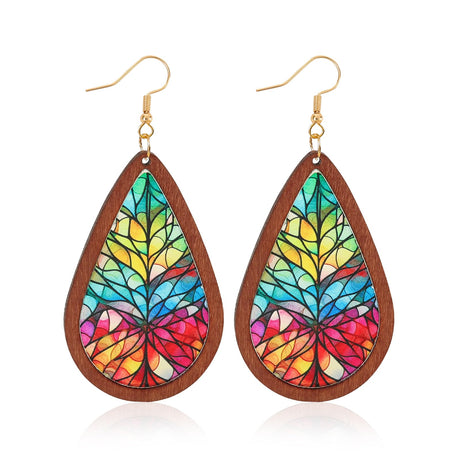 GELVTIC Bohemian Wood Teardrop Earrings for Women Acrylic Colorful Teardrop Dangle Earrings Handmade Natural Wooden Earrings Boho Geometric Flower Leaf Cross Earrings Statement Lightweight Ethnic Earrings Vintage Retro Jewelry (EA260 Wood Leaf) GELVTIC