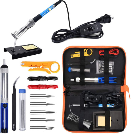ANBES Soldering Iron Kit Electronics, 60W Adjustable Temperature Welding Tool, 5pcs Soldering Tips, Desoldering Pump, Soldering Iron Stand, Tweezers ANBES
