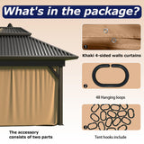 10’x12’ 4-Side Wall Gazebo Privacy Curtains with Zipper for Lowe's Allen Roth #GF-12S004B-1 / GF-12S004BTO / TPGAZ17-002, 4-Panels Sidewall Curtains Replacement for 10-ft x 12-ft Gazebo (Khaki) Fengind