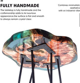 Crystal Clear Epoxy Resin Natural Edge Wood end Table, Wood Resin Side Table Hand Made Craft Coffee Table with Hairpin legs-20 inch Tall (Blue) TUZECH