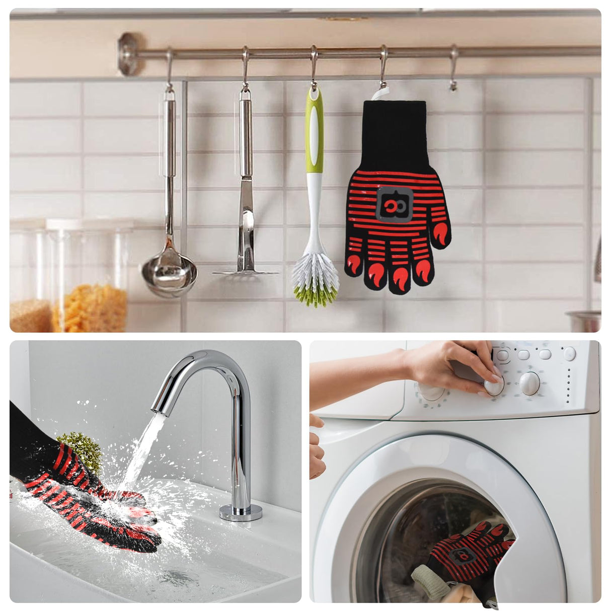 OURCAMP BBQ Gloves, 1472 Degree F Heat Resistant Grilling Gloves Silicone Non-Slip Oven Gloves Long Kitchen Gloves for Barbecue, Cooking, Baking, Cutting (Red) OURCAMP