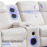 TODRANI Power Sectional Reclining Sofa with Bass Speaker, Faux Leather Recliner Corner Couches with USB Ports, Modern Recliner Sofa for Living Room with LED Lighting, White TODRANI
