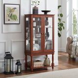 48"H Curio Cabinet Lighted Curio Diapaly Cabinet with Open Storage Space,Solid Wood Legs and adjustable Shelves,Acrylic Mirrored Back Panel,Tempered Glass Doors,3 Tier and one open space,Walnut JIJIWANG
