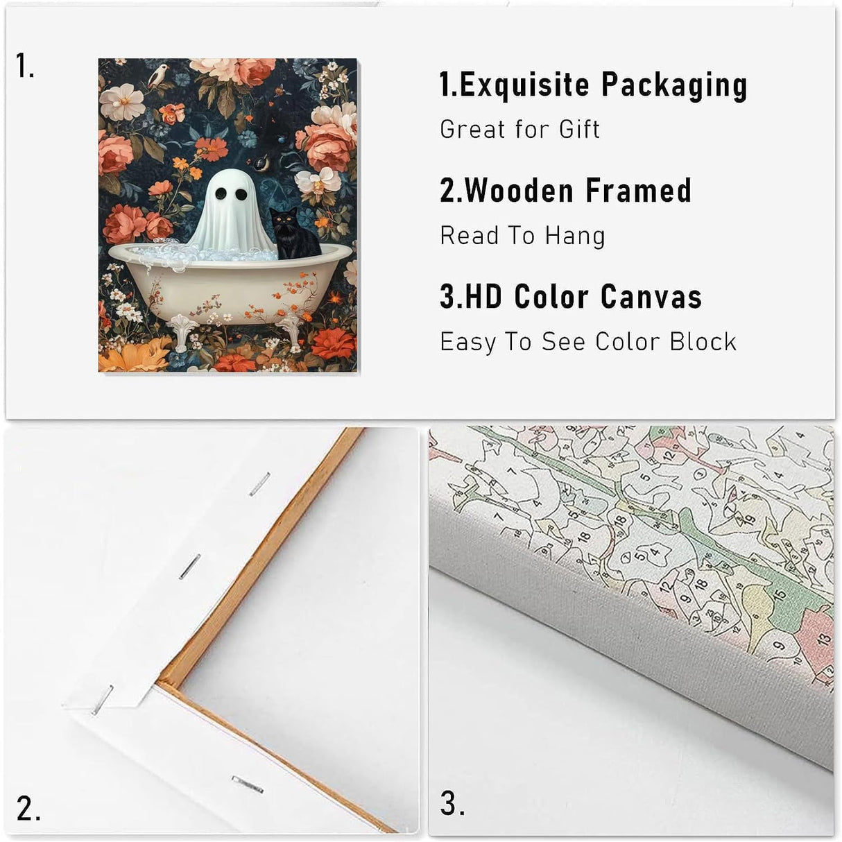 VIGEGU Ghost Black Cat Paint by Numbers Kit for Adults with Framed,Halloween Paint by Number DIY Adult Paint by Number Kits for Wall Decor 10x12in VIGEGU