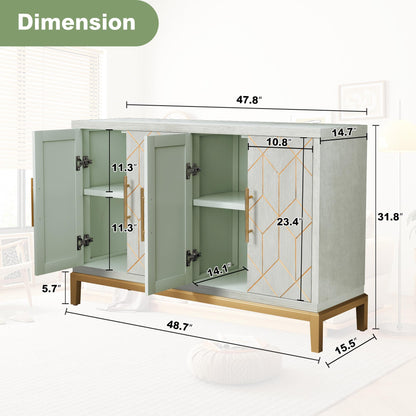 ARTPOWER Accent Cabinet with 4 Doors, Modern Credenza Storage Cabinet, Carved Decorative Sideboard Buffet Cabinet for Living Room, Kitchen, Office, and Hallway, Green - WoodArtSupply
