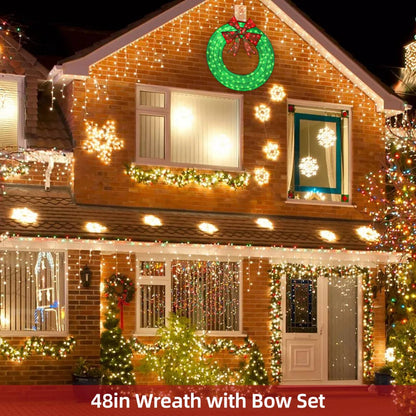 Hykolity 48 in. 3D Pre-lit Outdoor Christmas Wreath with 140 LED Lights & Bow, Outdoor Christmas Holiday Yard Decoration for Garden, Porch - Green/Red