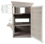 TRIXIE Outdoor Cat House, Weatherproof 3-Story Cat House with Multiple Levels, Doors & Windows with Latches, Outdoor Shelter for Cats, Brown/White Fir Wood TRIXIE