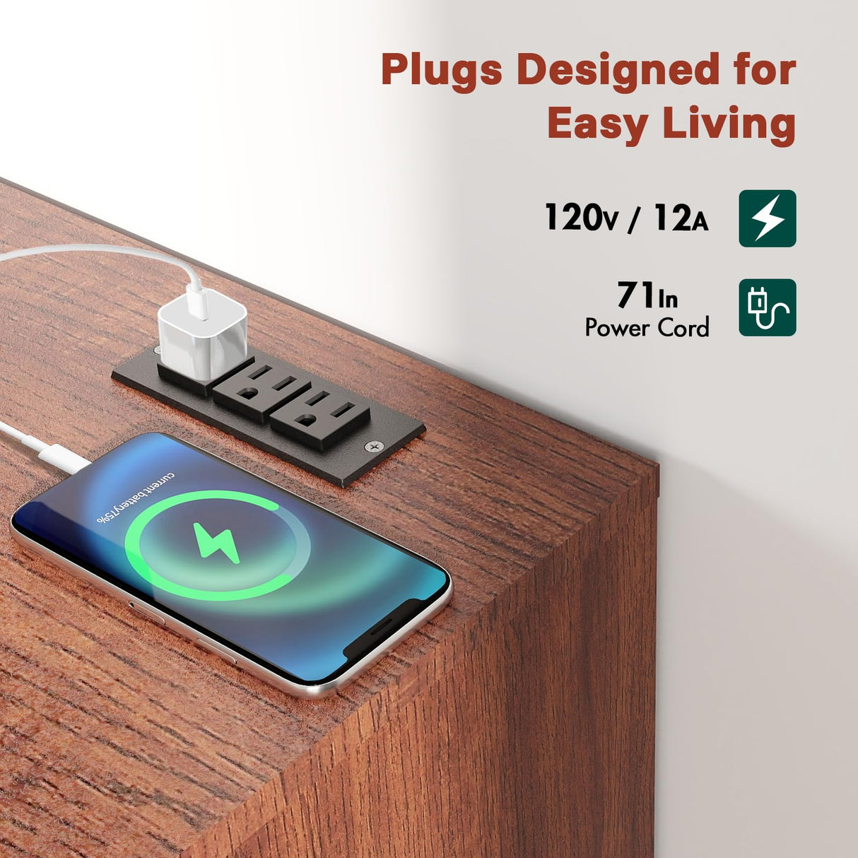 Redkey TV-Stand for Living Room - Mid Century Modern TV Stand with 3AC Outlets, Farmhouse Television Stands for 70 75 80 Inch TVs - Adjustable Shelf Height - Large Space Capacity - Reddish Brown Redkey