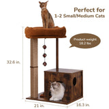 FUKUMARU Cat Scratching Post, Modern Style Cat Tree with Unique Square Post, Wooden Cat Tower with silvervine Balls, Retro Cat Condo Scratcher for Indoor Cats（Solid Wood） FUKUMARU