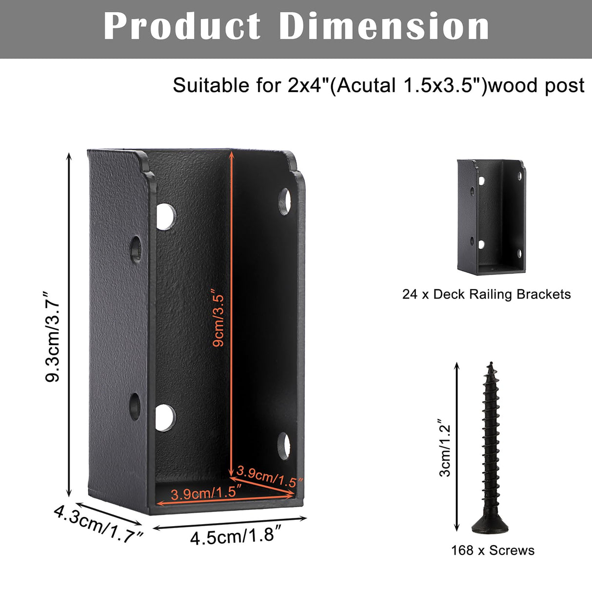 Sumnacon Deck Railing Bracket Connectors 24 pcs Stainless Steel Railing Bracket for 2''x4'' Wood Post Sturdy Railing Connectors with Screws for Fence Black Railing Bracket Kit for Deck Project Sumnacon