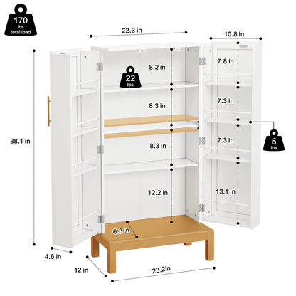 ARTPOWER 45'' Kitchen Pantry Cabinet with Gold Trim, Pantry Cabinets with Doors and Adjustable Shelves, Food Pantry Cabinet for Kitchen, Dining Room and Living Room,Classic White Cabinet with - WoodArtSupply