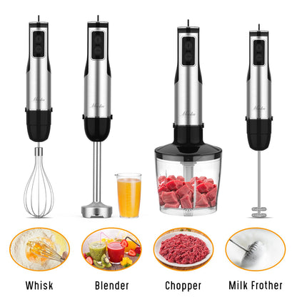 Immersion Blender Handheld, 1100W 5-in-1 Multi-Purpose Hand Blender, 12-Speed Stick Blender, 600ml Beaker, 500ml Chopper, Egg Whisk, Milk Frother, Black