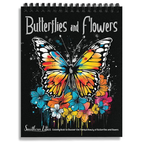 SOUTHERN LOTUS Butterflies And Flowers Spiral Coloring Book Wirebound Hardcovers Floral Design Aesthetic Illustrations Butterfly Relaxing Large Print Pages For Adults Relieve Stress Mindfulness SOUTHERN LOTUS