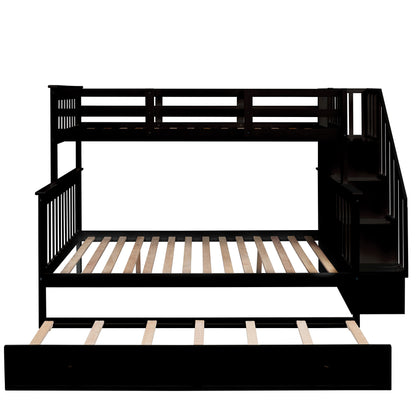 Espresso Twin Over Full Bunk Bed with Trundle and Storage Shelves by Harper & Bright Designs - WoodArtSupply