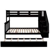 Merax Twin-Over-Full Stairway Bunk Bed with Trundle, Storage Staircase and Full Length Guardrail, Solid Wood Storage Bunk Bed with Trundle, No Spring Box Needed (Espresso) Merax