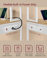 VASAGLE Coffee Bar with LED Lights, Kitchen Bakers Rack with Power Outlet, Microwave Stand with Adjustable Shelves, 8 Hooks, 15.7 x 31.5 x 65.7 Inches, Golden Oak and Matte White UKKS050Y01 VASAGLE