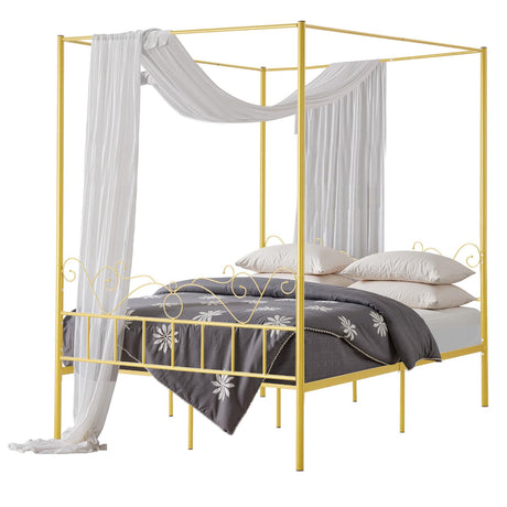 VEVOR Canopy Bed Frame Queen Size, Metal Canopy Bed with Minimalist Headboard & Four Posters Design, Heavy Duty Steel Slats Support, Underbed Storage Space, No Box Spring Needed, Easy Assembly, Gold VEVOR