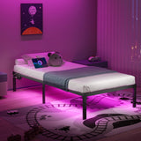 HAVONIZD Twin Bed Frame with LED Lights & Charging Station - 14 Inch Heavy Duty Metal Platform Bed Frame No Box Spring Needed, Easy Assembly, No Noise HAVONIZD