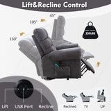 ANJ Large Power Lift Recliner Chair with Massage and Heat for Elderly Big People, Electric Wide Recliners, Heavy Duty and Safety Motion Fabric Reclining Mechanism with USB Ports, Side Pocket, Grey ANJ