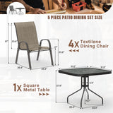 Amopatio Outdoor Dining Set of 5, Patio Table and Chairs Set, Textured Glass Tabletop, 4 Stackable Patio Chairs, Patio Furniture, Balcony, Porch, Lawn- Brown Amopatio
