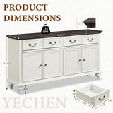 Yechen Sideboard Buffet Cabinet with Storage - 62" Large Buffet Cabinet with 4 Drawers & 4 Doors, Modern Farmhouse Coffee Bar Buffet Table with Wood Top for Kitchen, Dining Room, Living Room, White Yechen