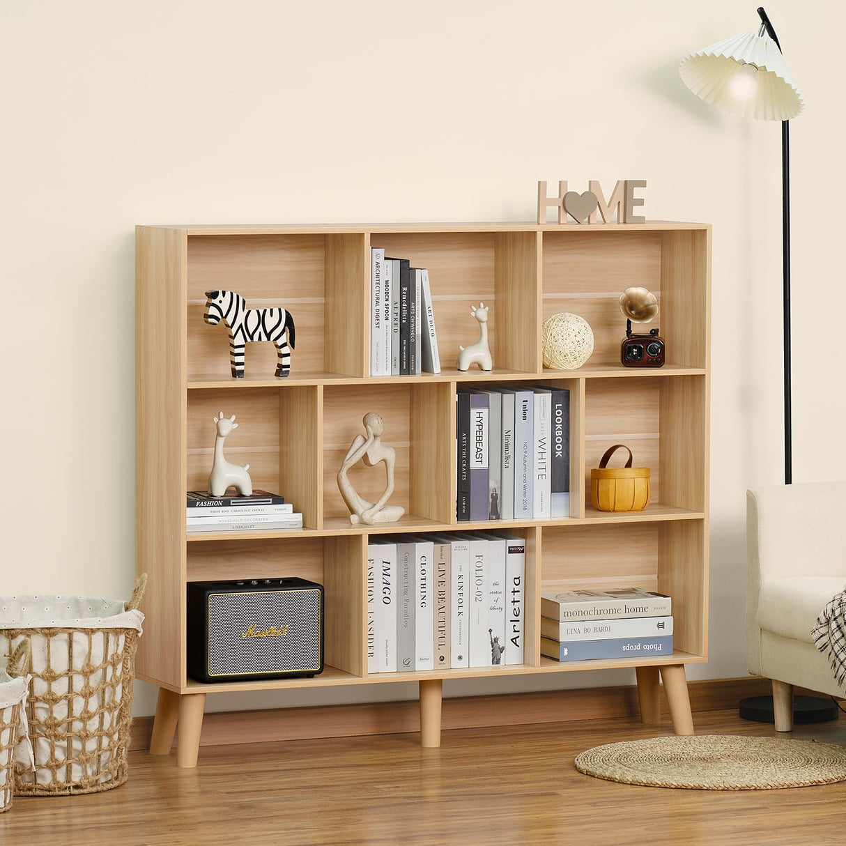 Modern 10 Cube Bookshelf with Legs - Versatile Mid-Century Wood Storage Solution for Bedroom, Living Room, and Office LEYAOYAO