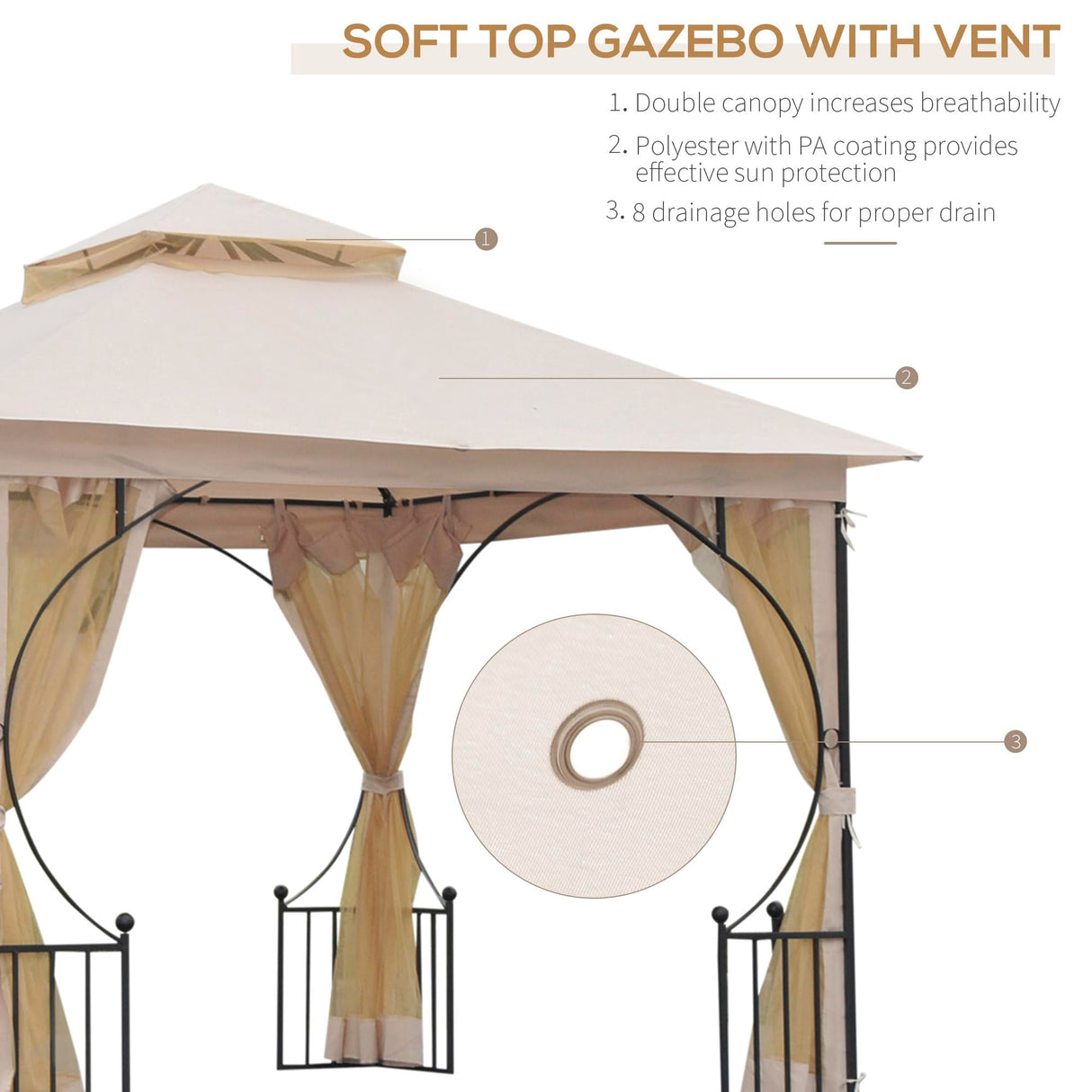 Outsunny 10' x 10' Patio Gazebo, Double Roof Outdoor Gazebo Canopy Shelter with Netting, Steel Corner Frame for Garden, Lawn, Backyard and Deck, Beige Outsunny
