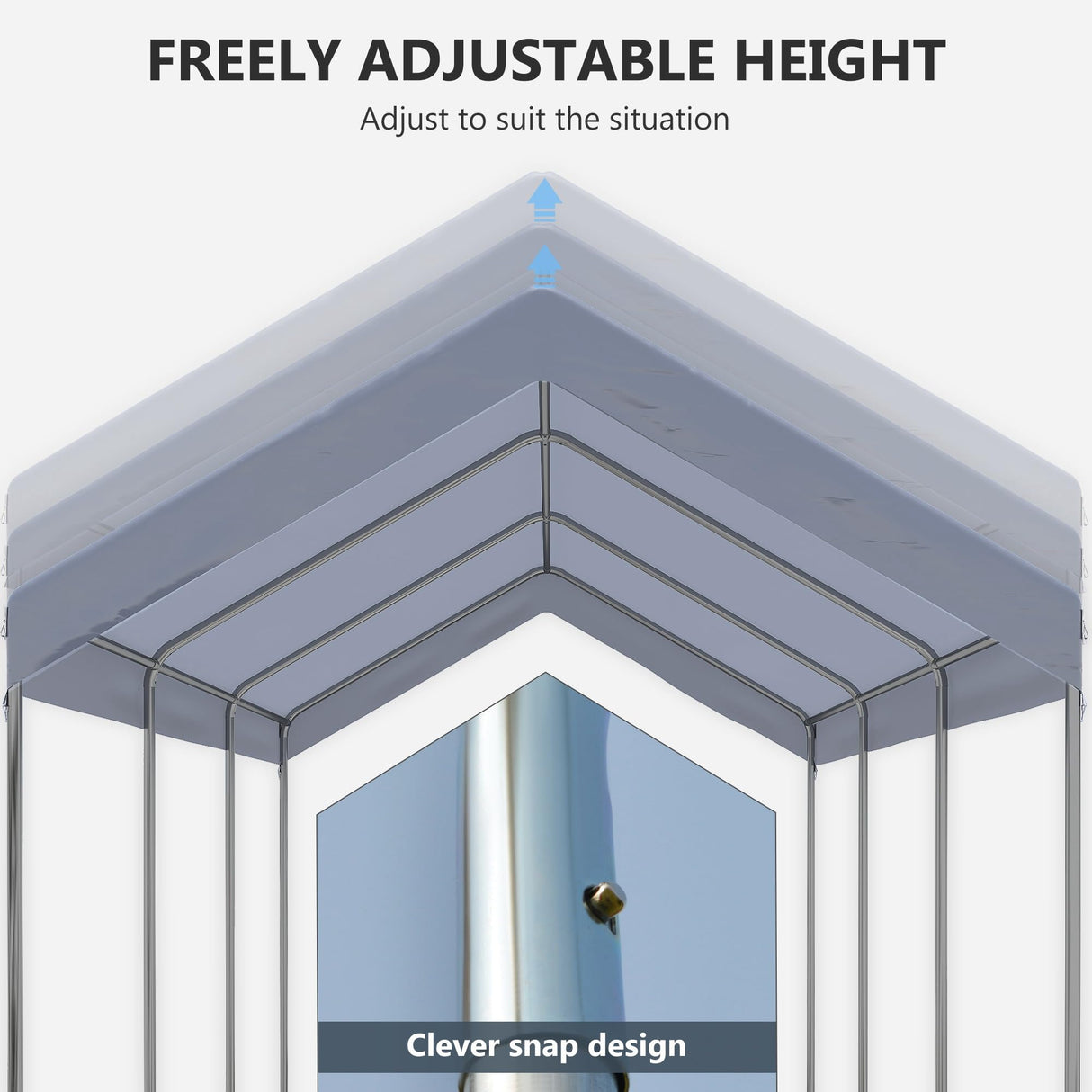 Outsunny 10' x 20' Party Tent and Carport, Height Adjustable Portable Garage, Outdoor Canopy Tent 8 Legs Without Sidewalls for Car, Truck, Boat, Motorcycle, Bike, Garden Tools, Gray Outsunny