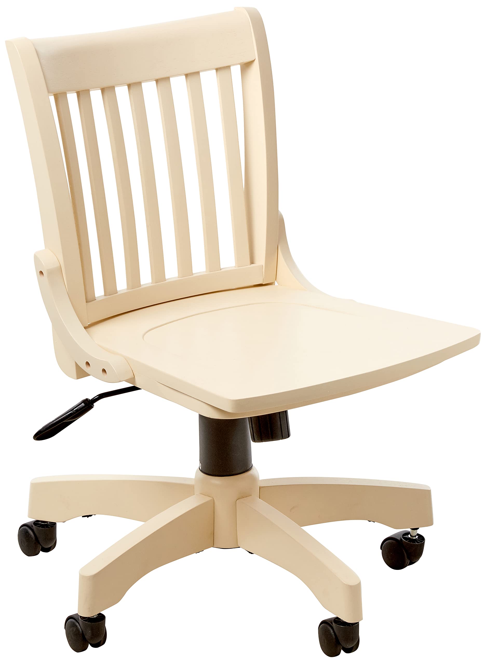 OSP Home Furnishings Deluxe Armless Wood Banker's Desk Chair with Adjustable Height, Locking Tilt, and Heavy Duty Base, Antique White - WoodArtSupply