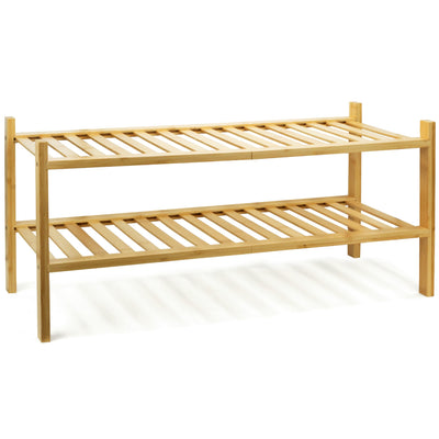 Brookstone, 2 Tier Bamboo Shoe Rack, Minimalistic Boho Wooden Shoe Organizer, Efficiently Fits 6 Pairs, Sustainable & Eco-Friendly for Small Spaces