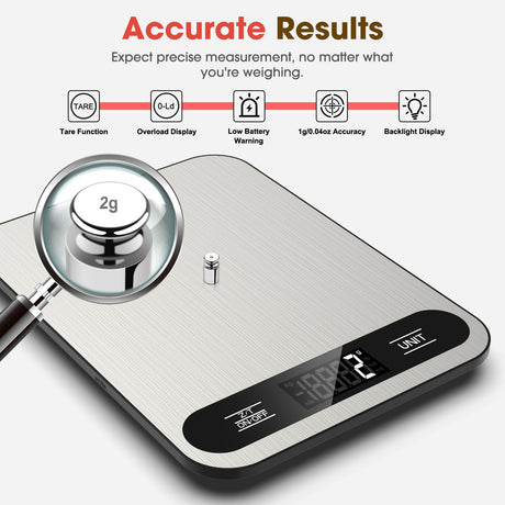 Mik-Nana Food Scale, 22lb Digital Kitchen Scale with 6 Units Tare Function & LCD Display, Stainless Steel Weight Grams and Ounces for Baking, Cooking and Meal Prep (Batteries Included) Mik-Nana