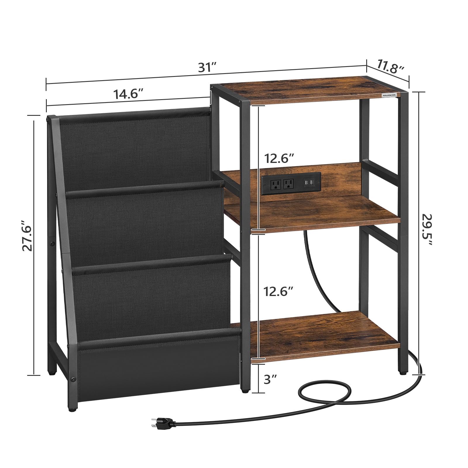 MAHANCRIS Record Player Stand, Turntable Stand with Vinyl Storage, 3-Tier Record Player Storage Holds Up to 210 Albums Record Player Table with Charging Station for Living Room, Rustic Brown  - WoodArtSupply