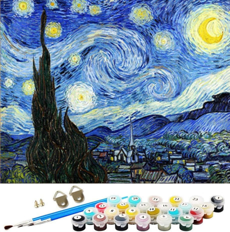 Wowdecor Paint by Numbers Kits for Adults Kids, DIY Number Painting - Starry Night by Van Gogh Beautiful Sky 40 x 50 cm Stamped Canvas (Frame) Wowdecor