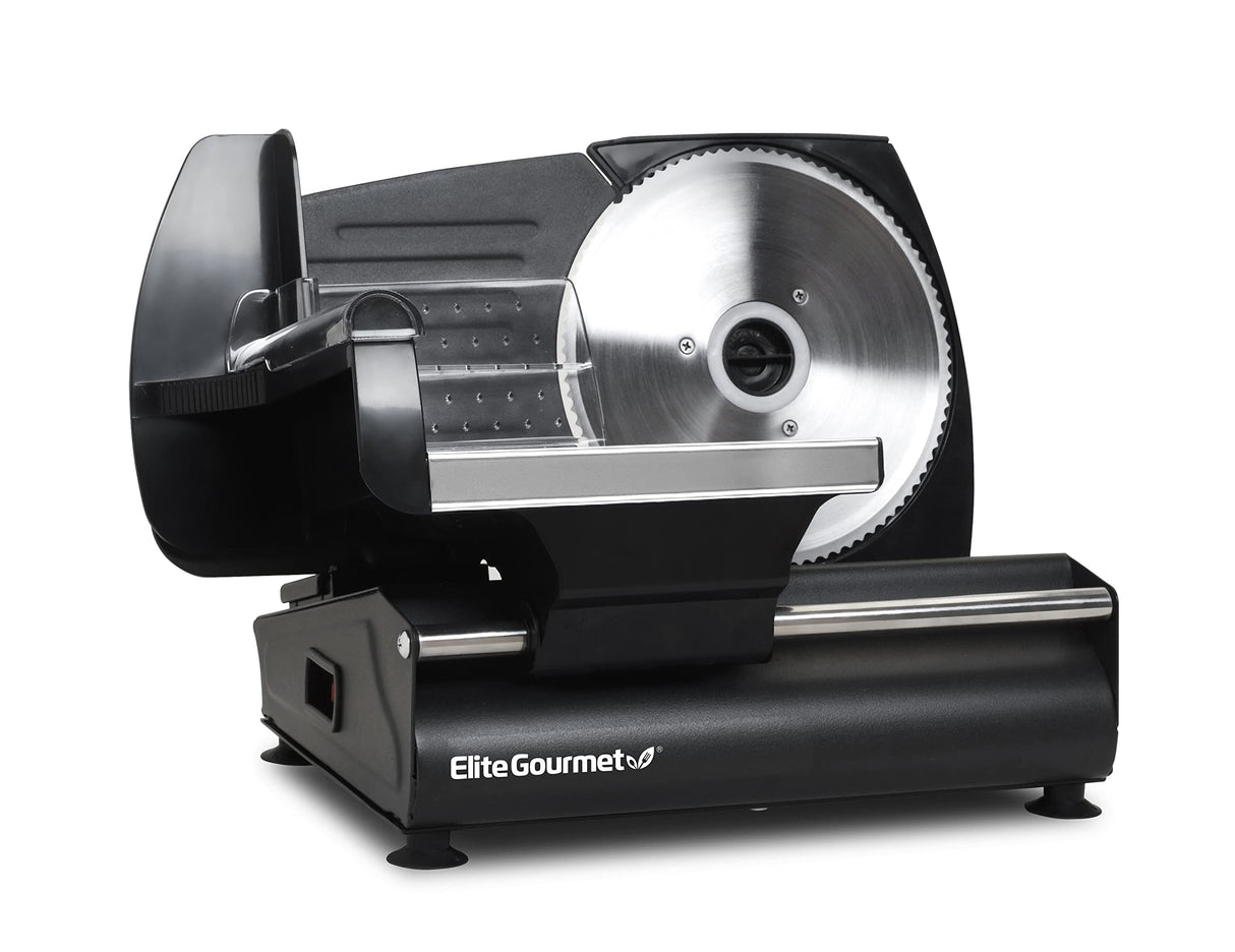 Elite Gourmet EMT-625B Ultimate Precision Electric Deli Food Meat Slicer Removable Stainless Steel Blade, Adjustable Thickness, Ideal for Cold Cuts, Hard Cheese, Vegetables & Bread, 7.5”, Black Elite Gourmet