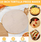 Wooden Tortilla Press 10 Inches with Rolling Pin & 50 Pcs Parchment Paper Mexican Tortillera Presser Homemade Tortillas Roti Pataconera Dough Press Uprony